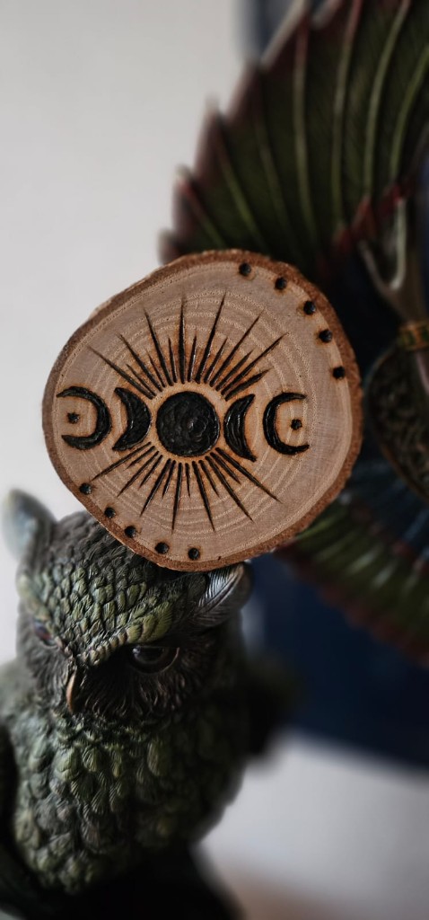 Triple Moon Goddess Wooden Amulet